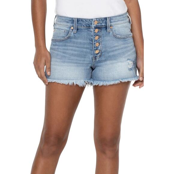 LIVERPOOL High Rise Christine A Line Fray Denim Shorts Rochester Blue Women's 6 - Picture 1 of 11